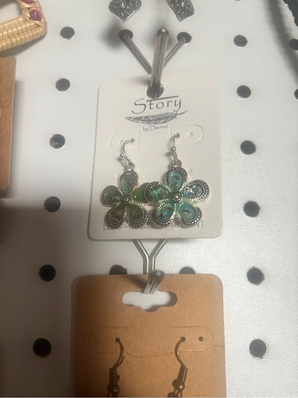 Green Flower Dangle Earrings